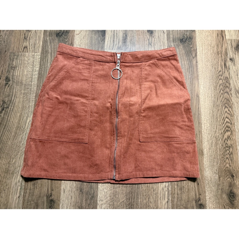 Chloe & Katie Skirt Womens Size L Rust Corduroy Mini Skirt Zip Front Pockets